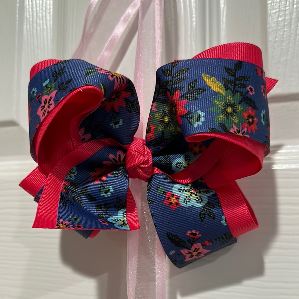 Matilda Jane Floral Kids Hair Bow - Pink and Blue